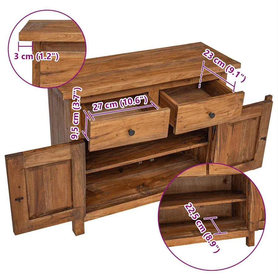 Buffet bois d'acajou massif 75x30x65 cm - 11
