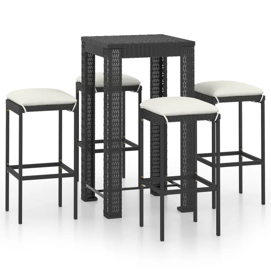 Ensemble de bar de jardin 5 pcs et coussins Résine tressée Noir - 2