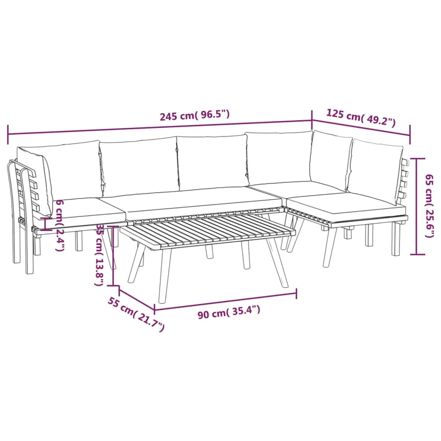 Salon de jardin 5 pcs avec coussins Bois d'acacia solide - 12