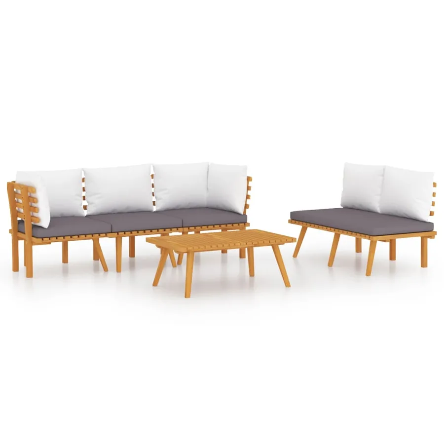 Salon de jardin 5 pcs avec coussins Bois d'acacia solide - 2