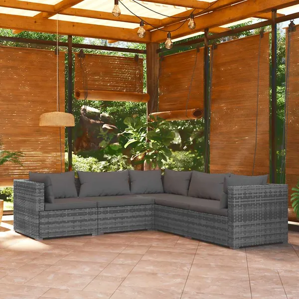 Salon de jardin 5 pcs avec coussins Résine tressée Gris