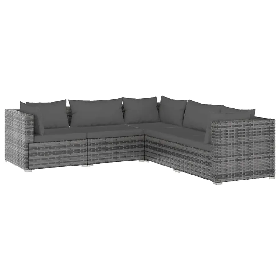 Salon de jardin 5 pcs avec coussins Résine tressée Gris - 2