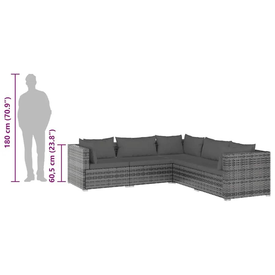 Salon de jardin 5 pcs avec coussins Résine tressée Gris - 8