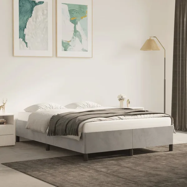 Cadre de lit sans matelas gris clair 140x200 cm velours