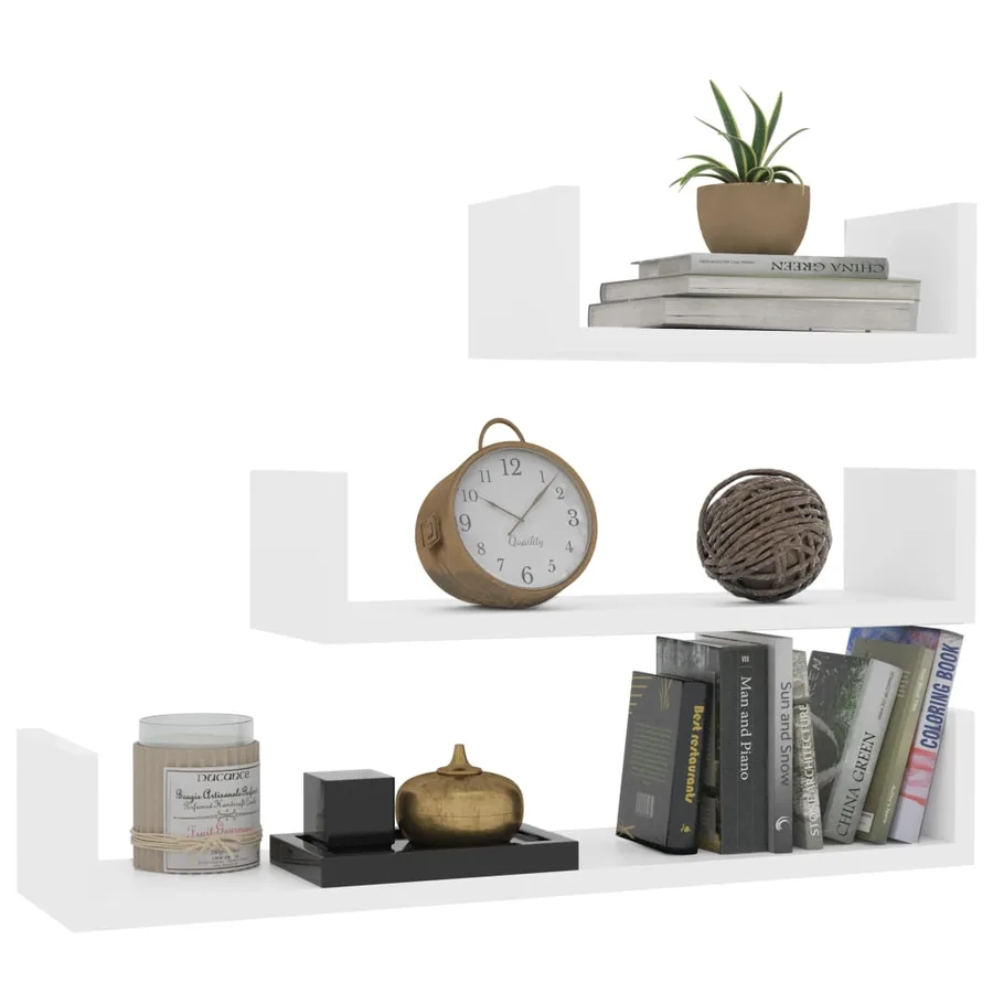 Étagères murales 3 pcs Blanc Bois d'ingénierie - 3