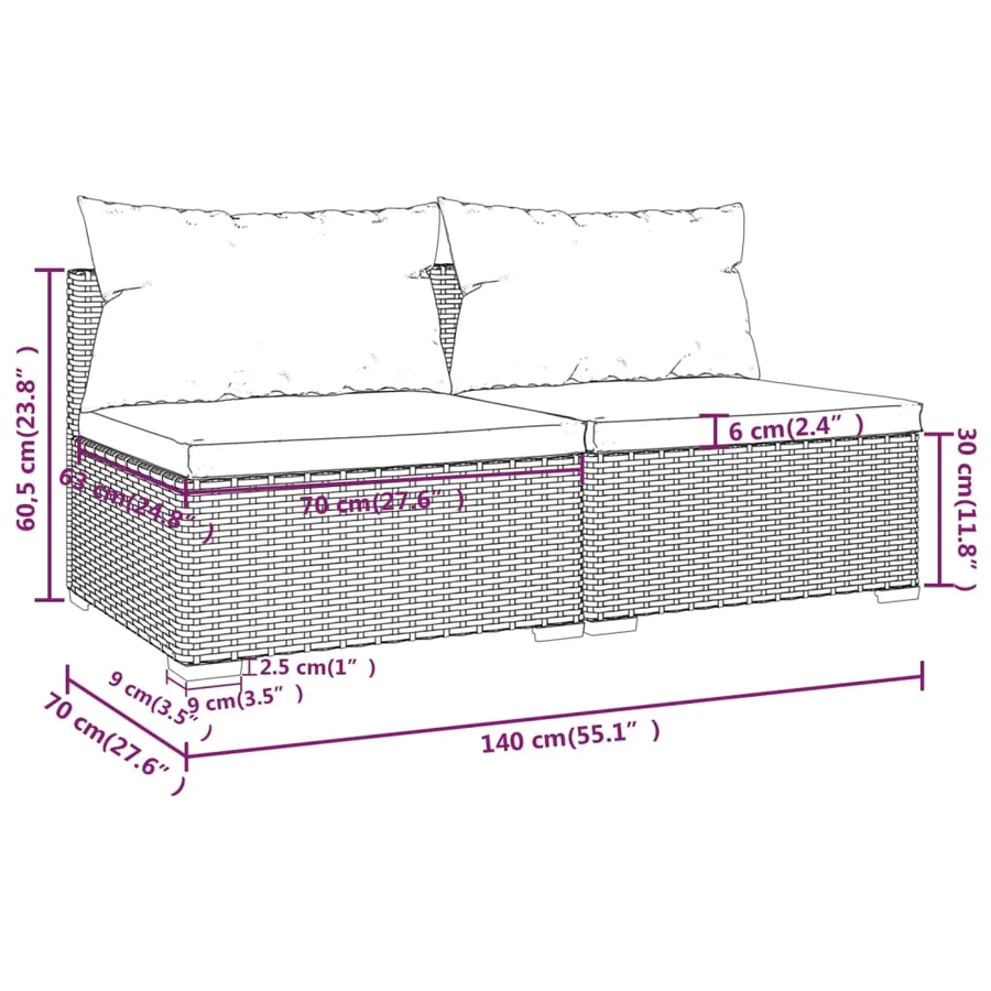 Salon de jardin 2 pcs avec coussins Résine tressée Gris - 5