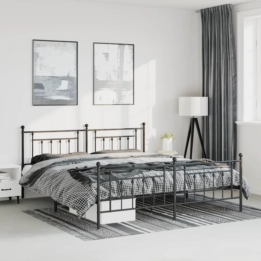 Cadre de lit métal sans matelas avec pied de lit noir 193x203cm