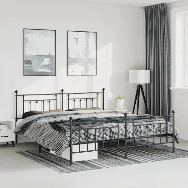 Cadre de lit métal sans matelas avec pied de lit noir 193x203cm