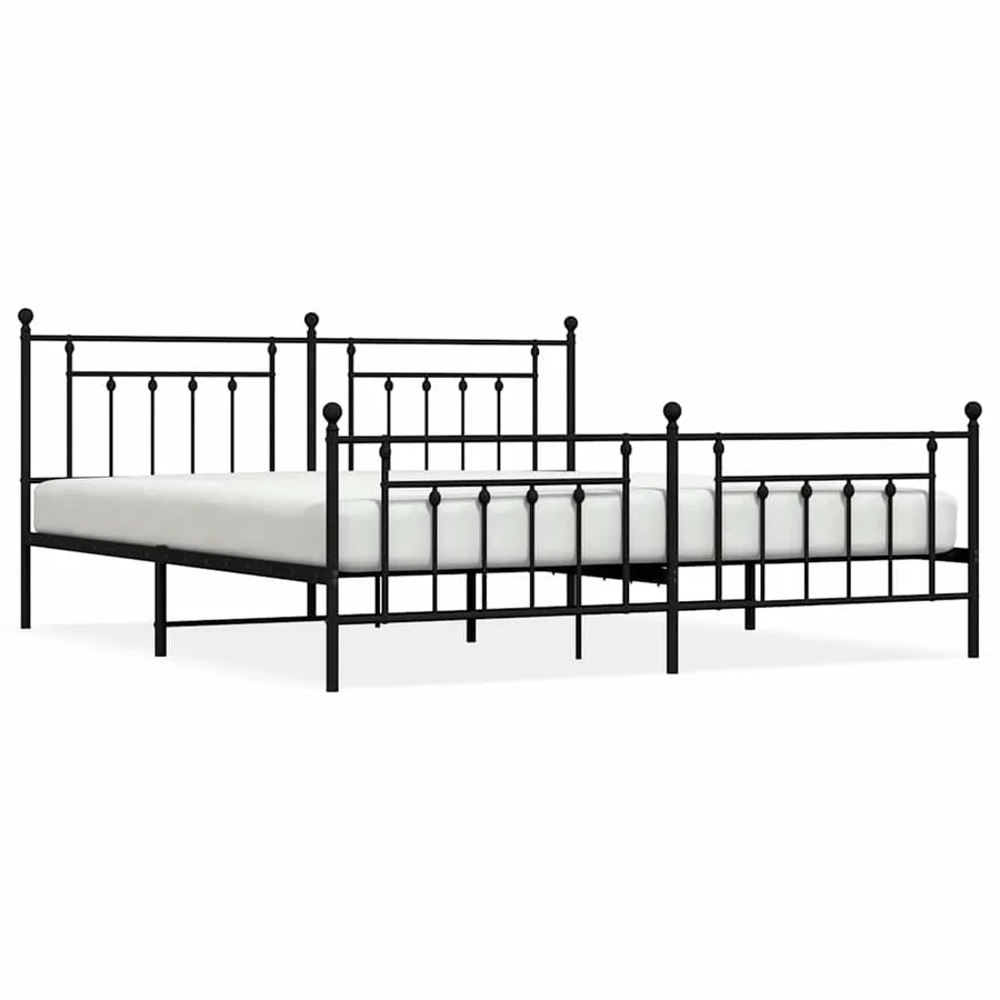 Cadre de lit métal sans matelas avec pied de lit noir 193x203cm - 2