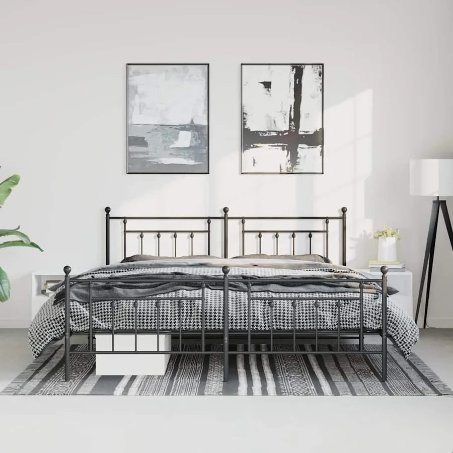 Cadre de lit métal sans matelas avec pied de lit noir 193x203cm - 4