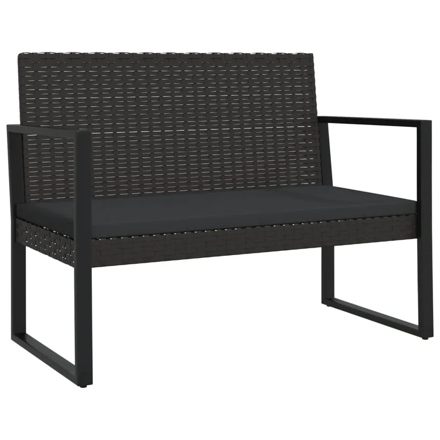 Banc de jardin avec coussins noir 106 cm résine tressée - 2