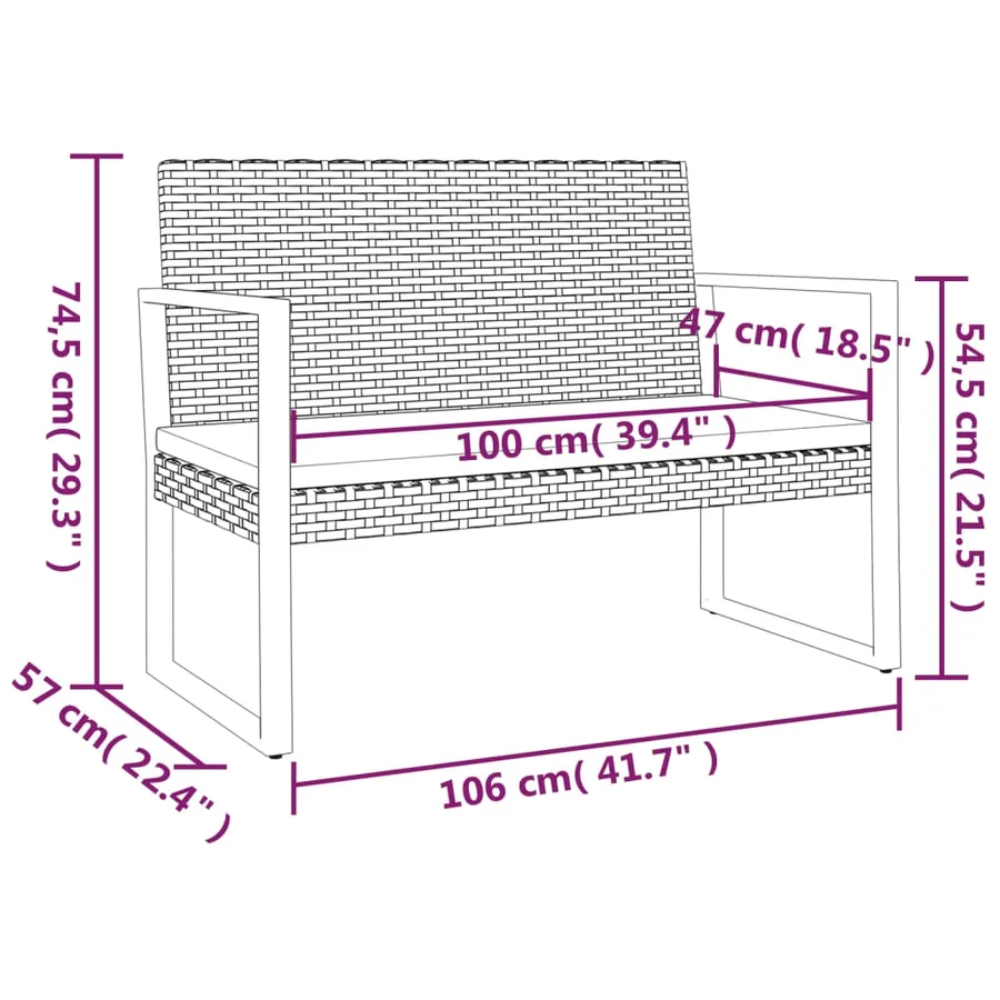 Banc de jardin avec coussins noir 106 cm résine tressée - 7