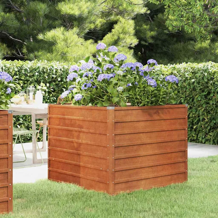 Lit surélevé de jardin rouillé 100x100x77 cm acier corten