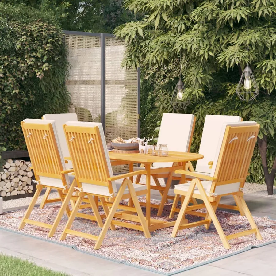 Ensemble à manger de jardin 7 pcs coussins Bois de teck massif