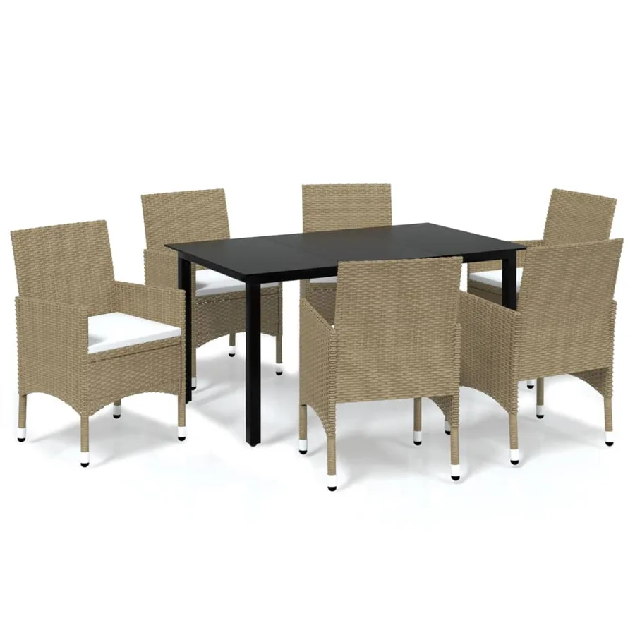 Ensemble à manger de jardin et coussins 7 pcs Poly rotin Beige - 2