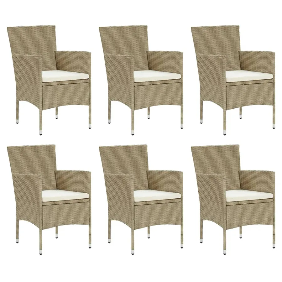 Ensemble à manger de jardin et coussins 7 pcs Poly rotin Beige - 3