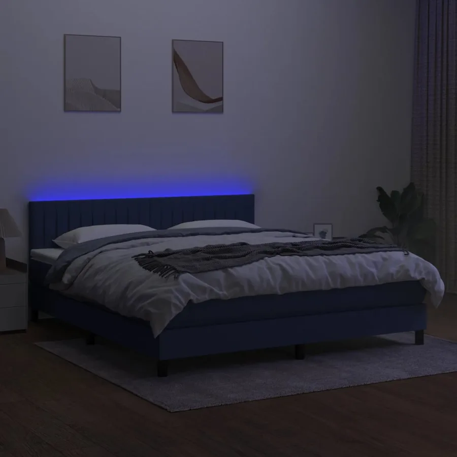 Sommier à lattes de lit avec matelas LED Bleu 180x200 cm Tissu - 4
