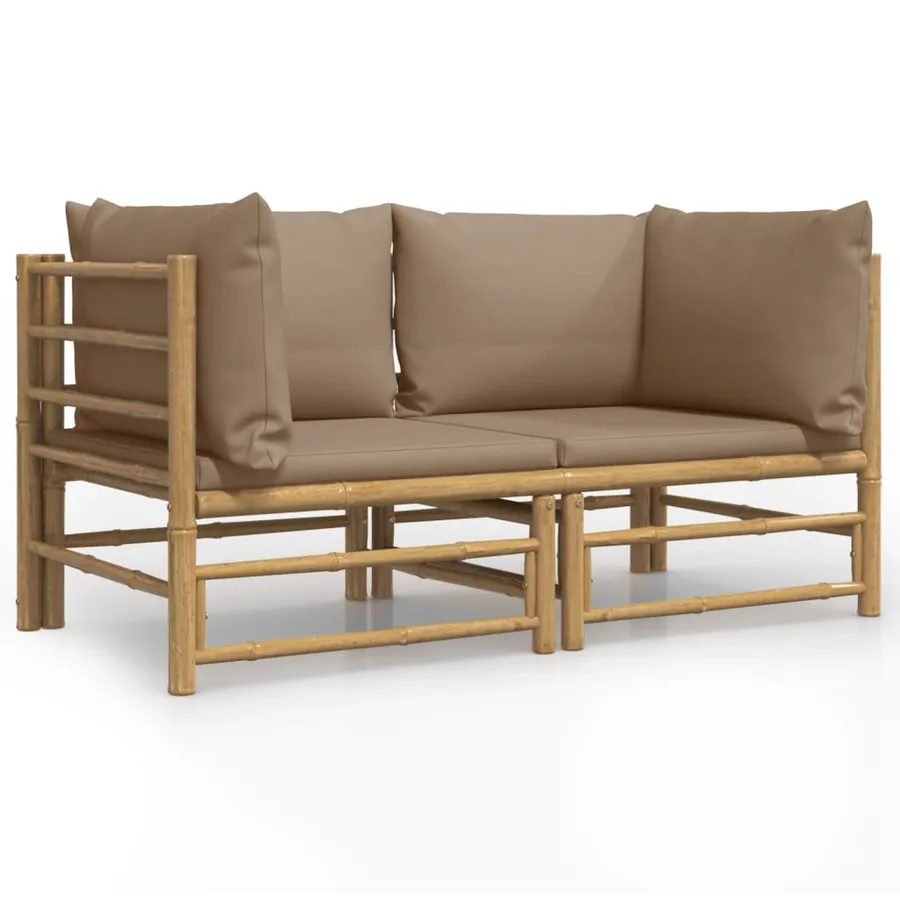 Canapés d'angle de jardin avec coussins taupe 2 pcs bambou - 2