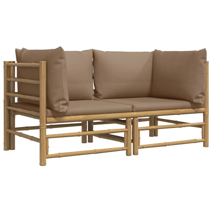 Canapés d'angle de jardin avec coussins taupe 2 pcs bambou - 3