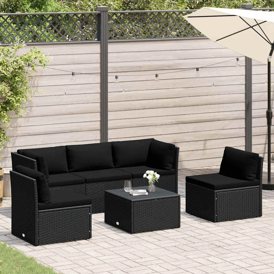 Salon de jardin 4 pcs avec coussins Résine tressée Noir
