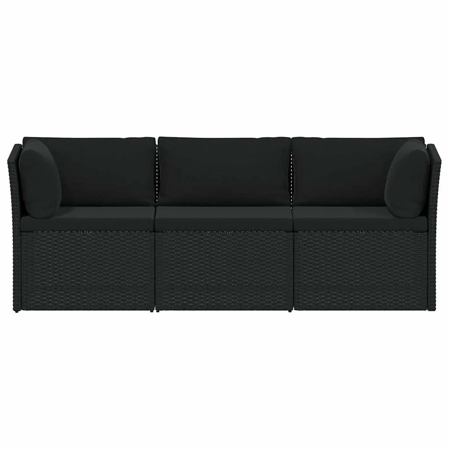 Salon de jardin 4 pcs avec coussins Résine tressée Noir - 5
