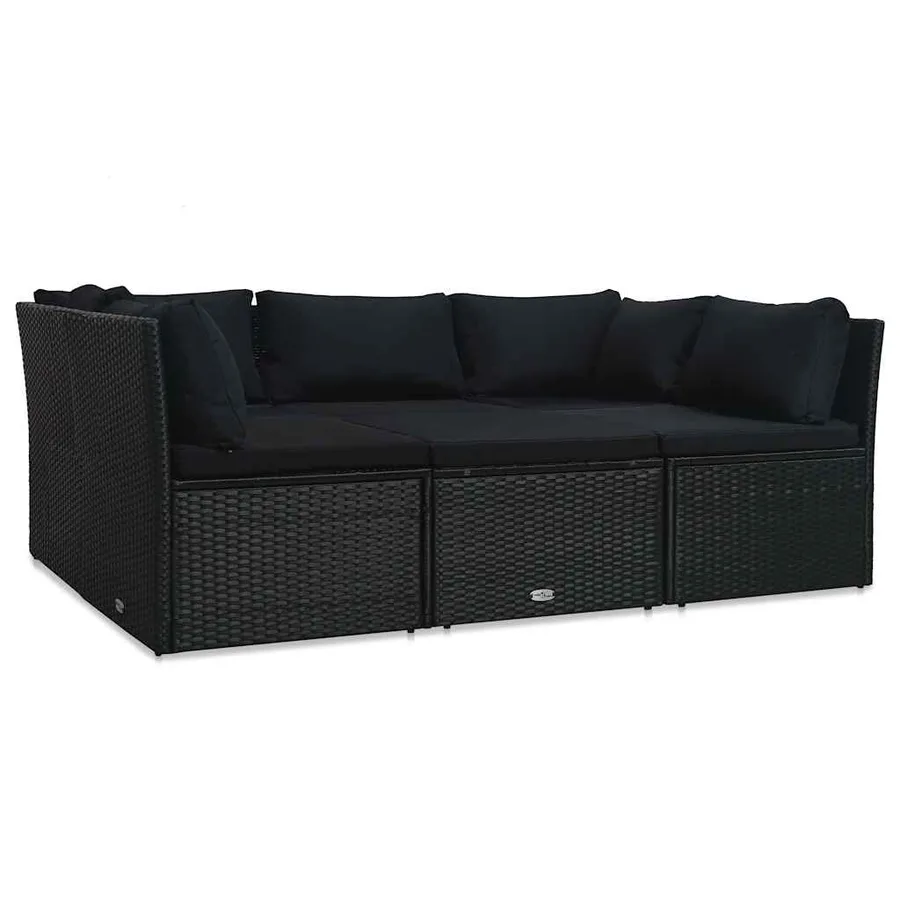 Salon de jardin 4 pcs avec coussins Résine tressée Noir - 6