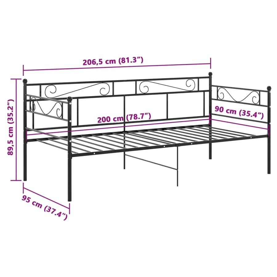 Cadre de canapé-lit sans matelas noir métal 90x200 cm - 8