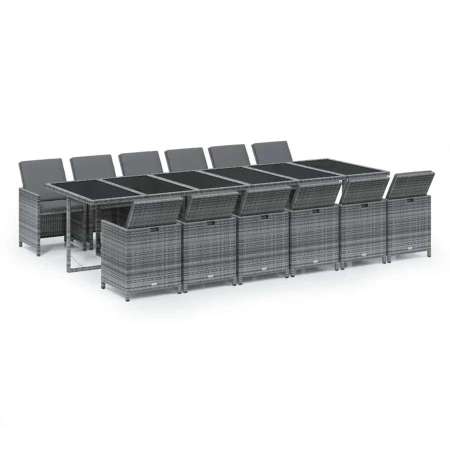 Ensemble à manger de jardin coussins 13 pcs Résine tressée Gris - 2