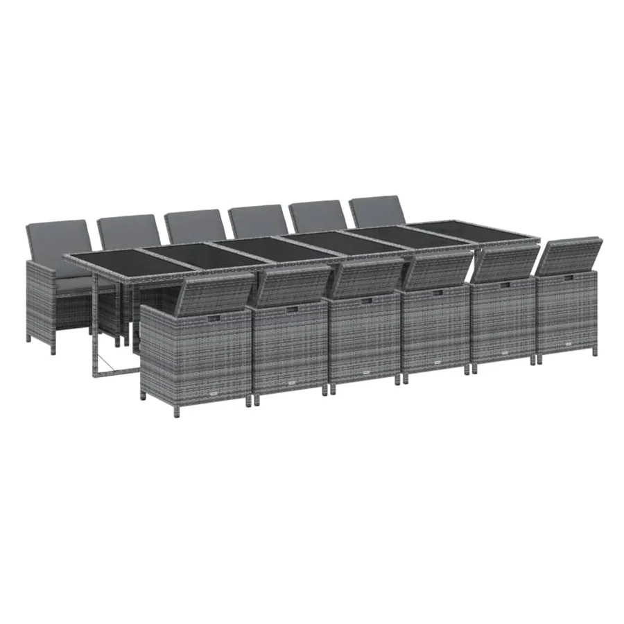 Ensemble à manger de jardin coussins 13 pcs Résine tressée Gris - 3