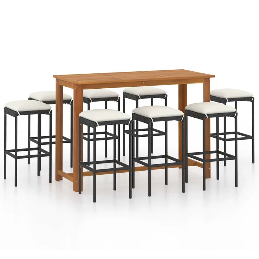 Ensemble de bar de jardin avec coussins 9 pcs Noir - 2