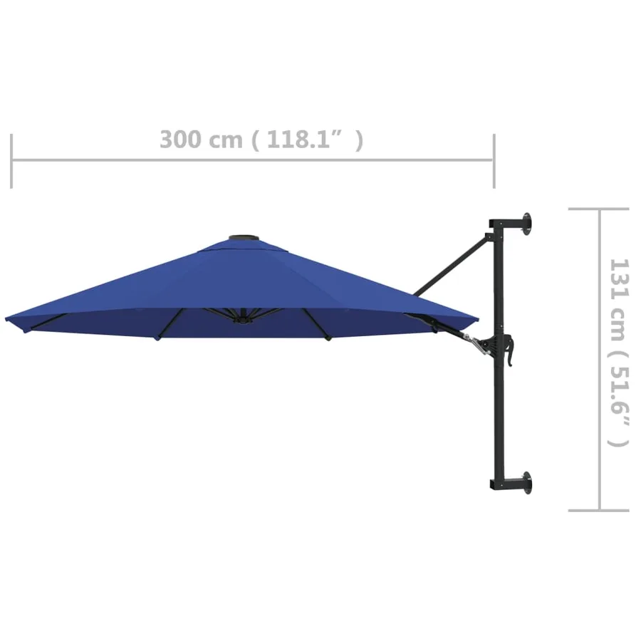 Parasol mural avec mât métallique 300 cm Bleu - 8