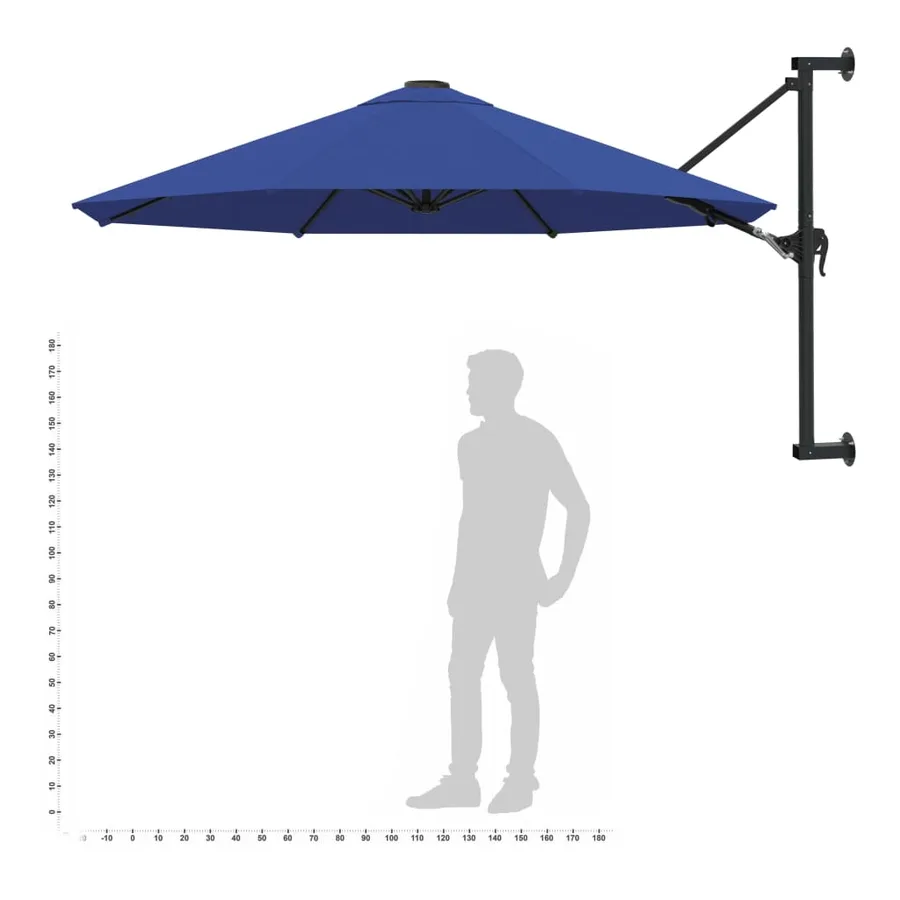 Parasol mural avec mât métallique 300 cm Bleu - 9