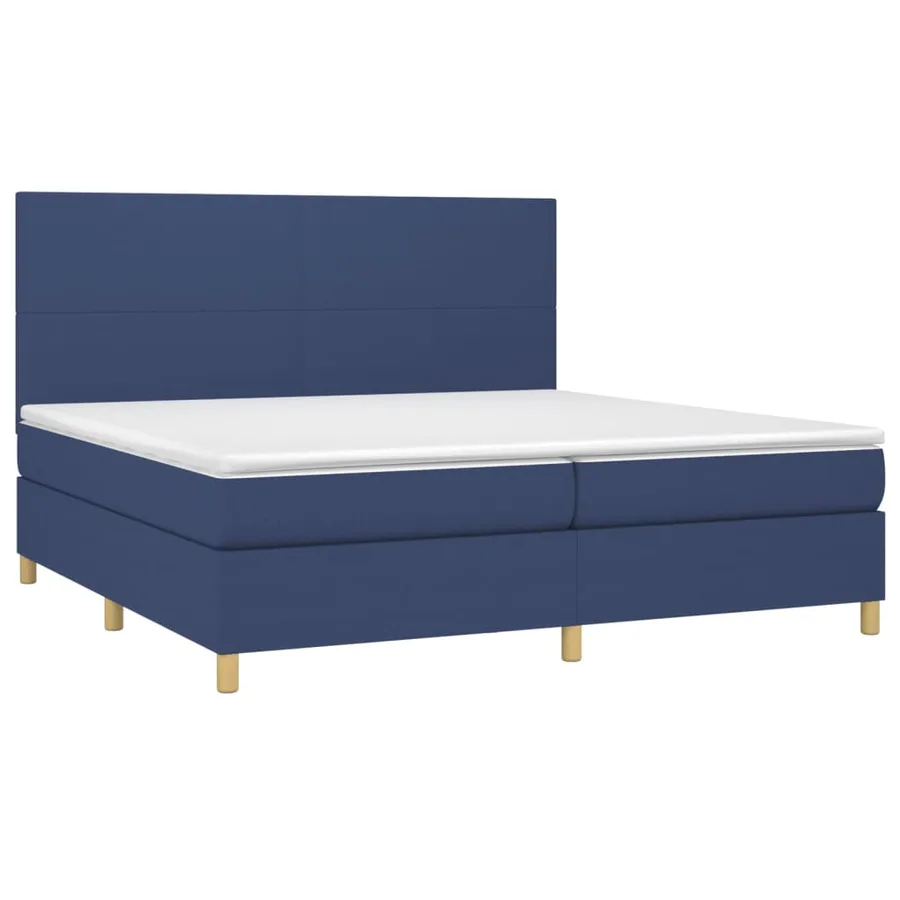 Sommier à lattes de lit et matelas et LED Bleu 200x200 cm Tissu - 3