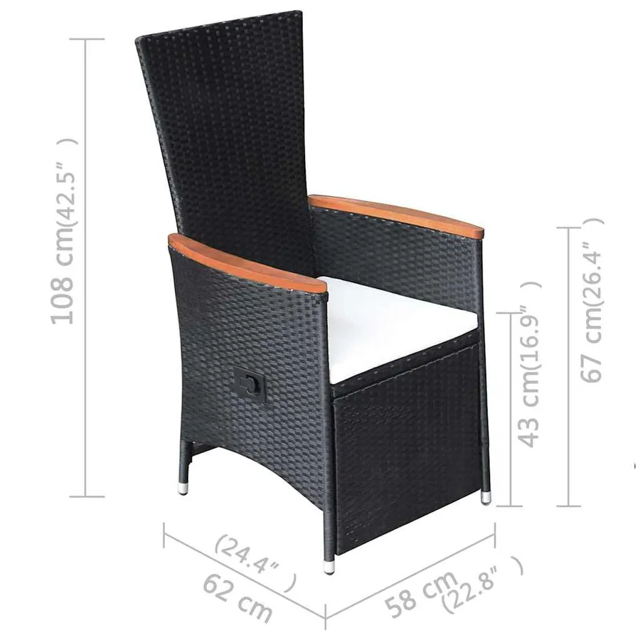 Ensemble à manger de jardin 7 pcs Résine tressée Noir - 17