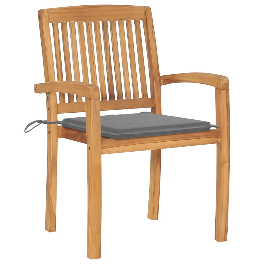 Chaises de jardin lot de 2 et coussins gris Bois de teck massif - 2