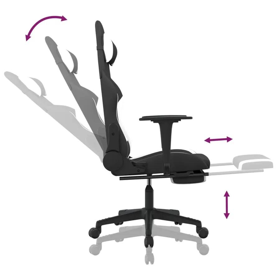 Chaise de jeu avec repose-pied Noir et blanc Tissu - 7