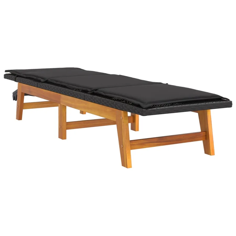 Chaise longue avec coussin Résine tressée/bois massif d'acacia - 3