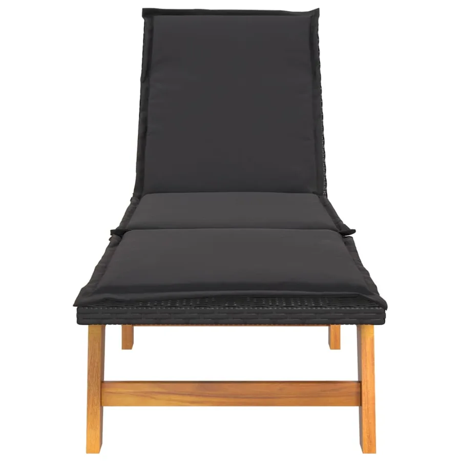 Chaise longue avec coussin Résine tressée/bois massif d'acacia - 4