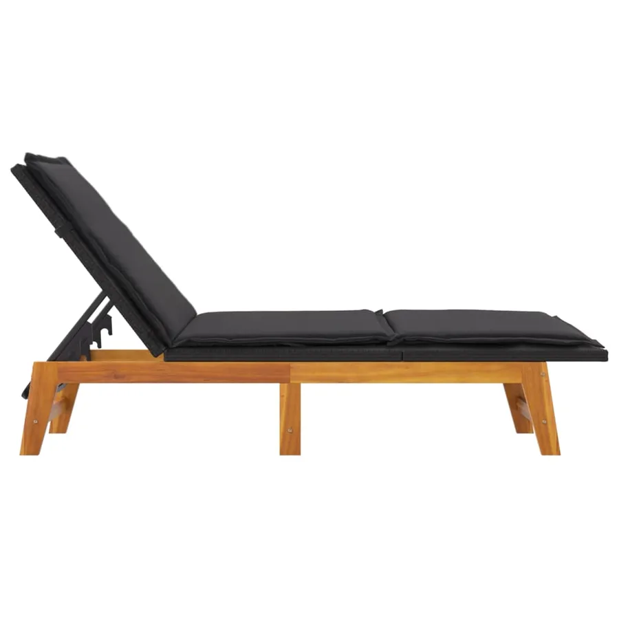 Chaise longue avec coussin Résine tressée/bois massif d'acacia - 5