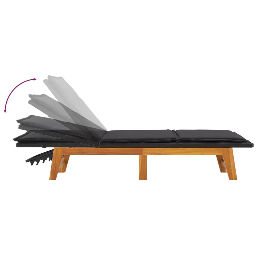 Chaise longue avec coussin Résine tressée/bois massif d'acacia - 6