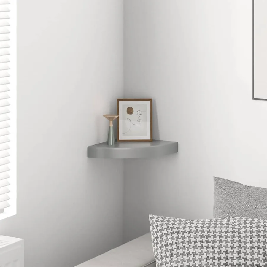 Étagère d'angle flottante Gris brillant 25x25x3,8 cm MDF - 3