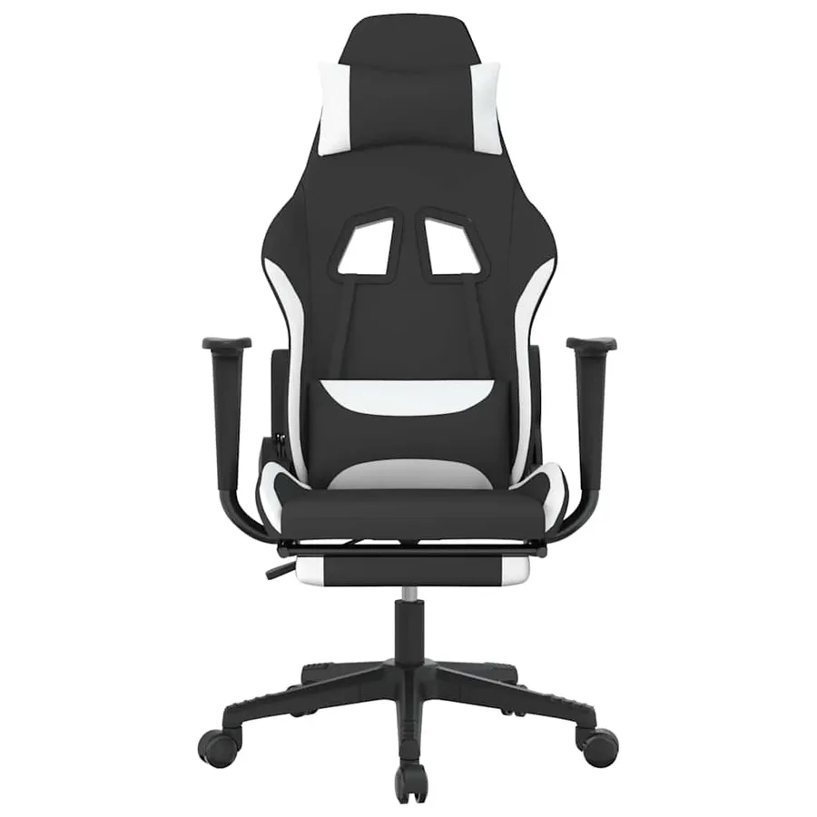 Chaise de jeu de massage avec repose-pied Noir et blanc Tissu - 3