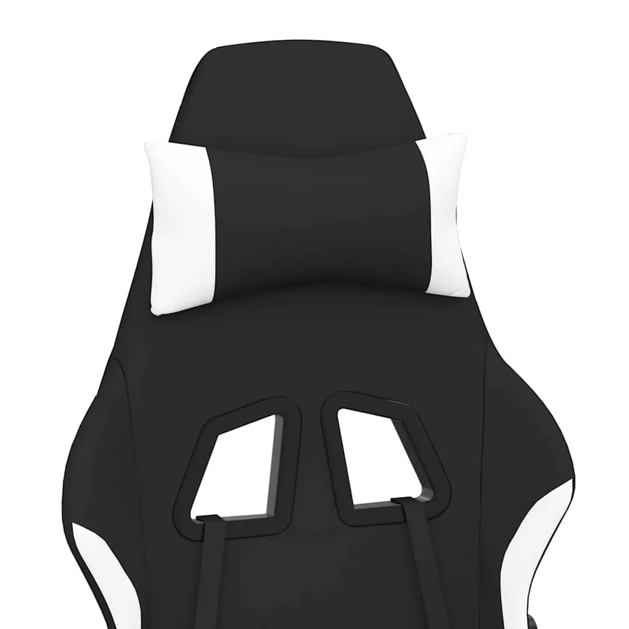Chaise de jeu de massage avec repose-pied Noir et blanc Tissu - 8
