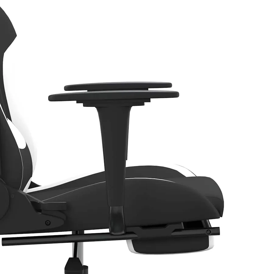 Chaise de jeu de massage avec repose-pied Noir et blanc Tissu - 9