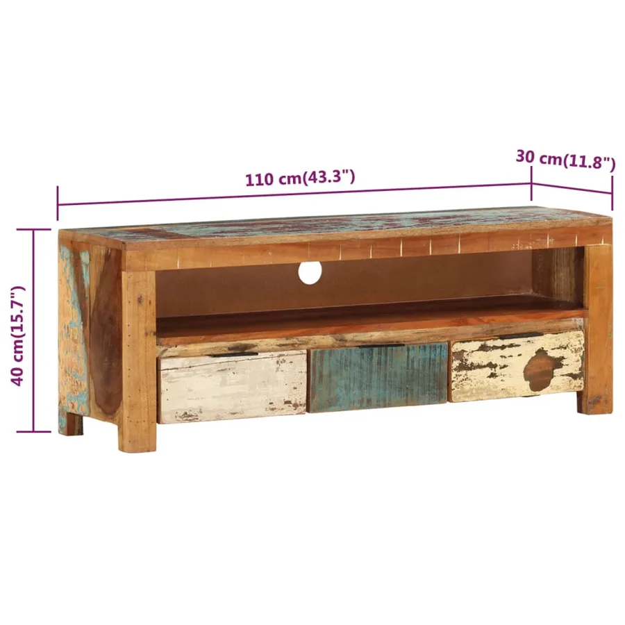 Meuble TV 110x30x40 cm Bois de récupération massif - 8