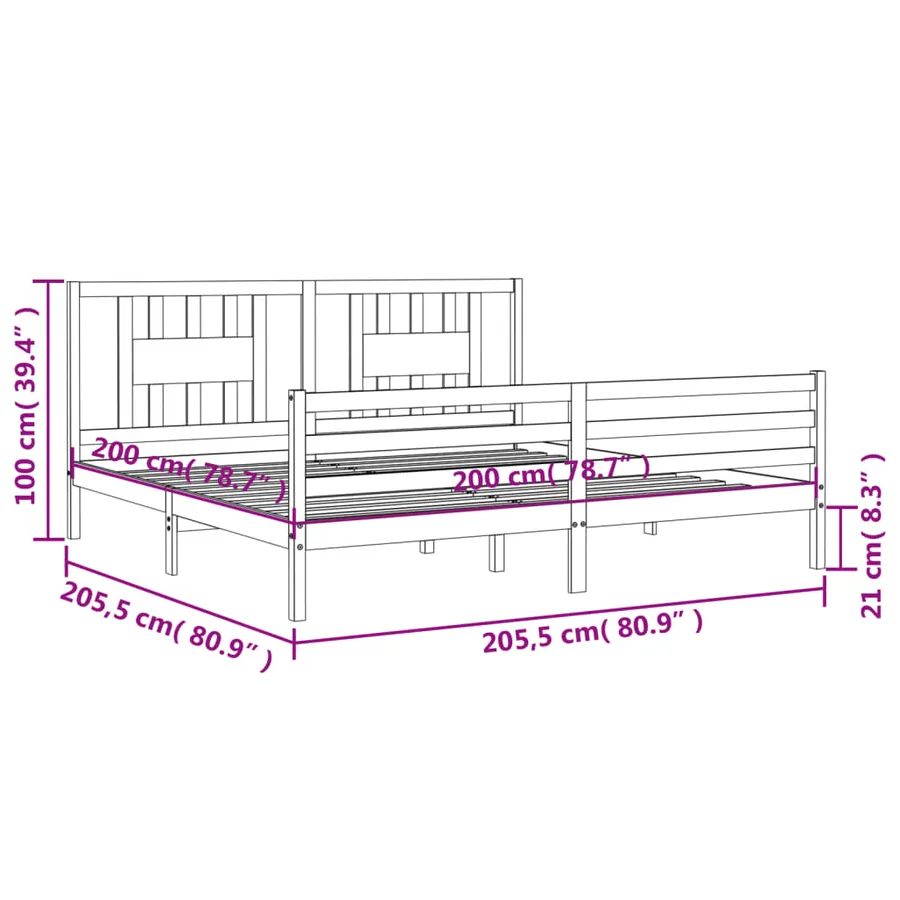 Cadre de lit sans matelas gris 200x200 cm bois massif - 12
