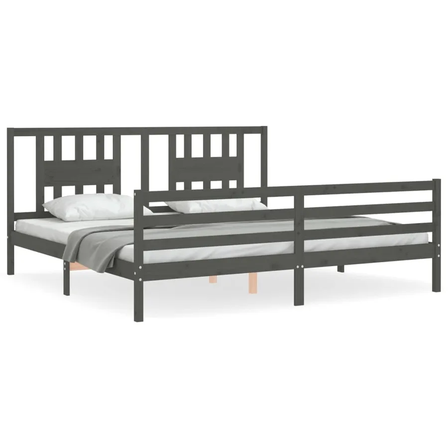 Cadre de lit sans matelas gris 200x200 cm bois massif - 2