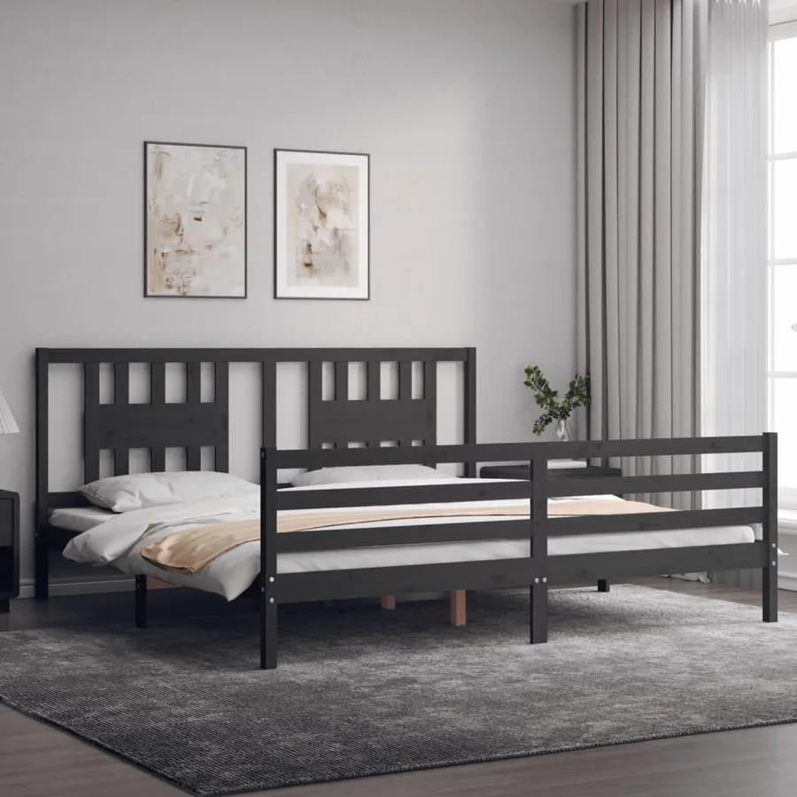 Cadre de lit sans matelas gris 200x200 cm bois massif - 3