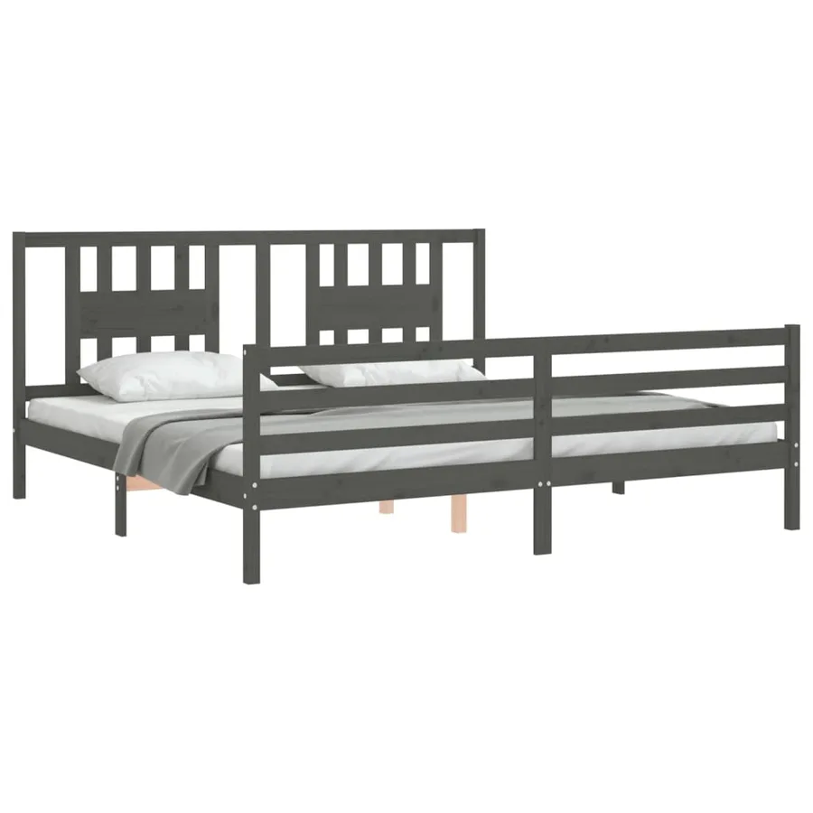 Cadre de lit sans matelas gris 200x200 cm bois massif - 4