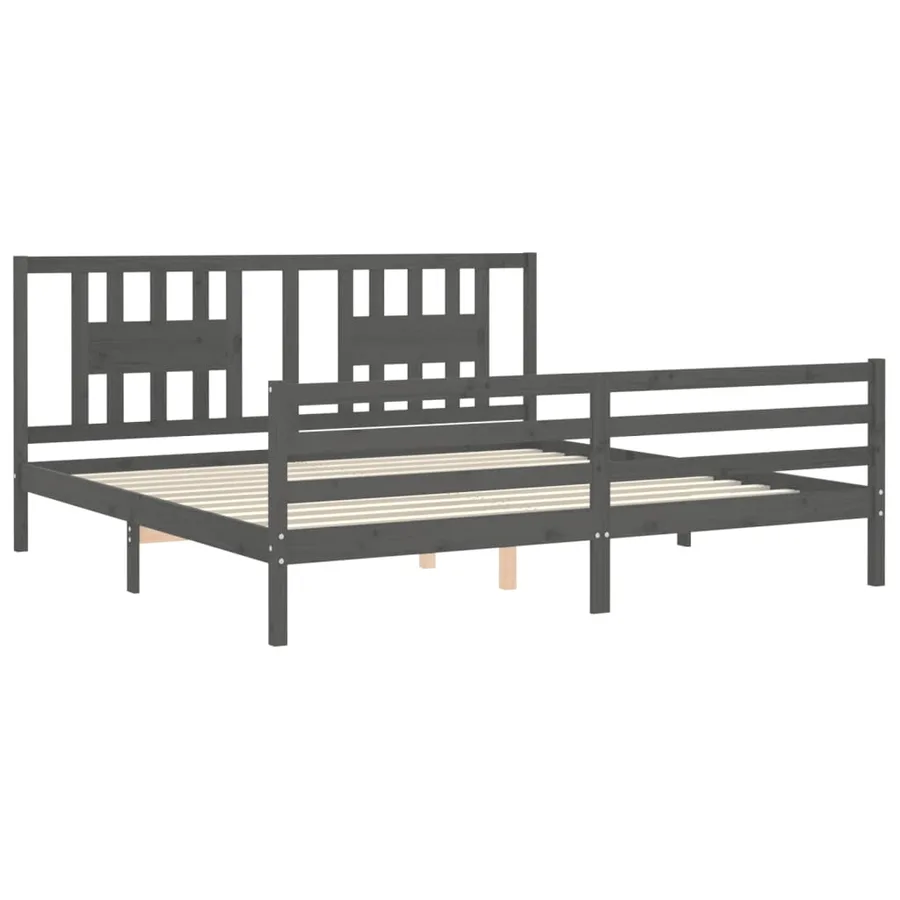 Cadre de lit sans matelas gris 200x200 cm bois massif - 5
